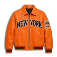Veste en cuir orange des Knicks de New York pour hommes, streetwear urbain, veste bomber varsity, vêtements d'extérieur de haute qualité pour équipe de basket-ball