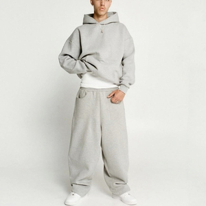 Custom 100% Cotton Fleece Men's Winter Loose Fit Casual Breathable Heavyweight 500GSM Baggy Tracksuit Hoodie <b>Sweatpants</b> <b>Sets</b> - Product Image 3