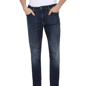 กางเกงยีนส์เดนิมผู้ชายทรงสลิมฟิต สีเข้ม สำหรับฤดูหนาว ผ้าระบายอากาศ แห้งเร็ว 340 GSM กระเป๋าห้าช่อง ซิปผ่าหน้า เอวกลาง ทรงลำลองขายาว - Product Image 1