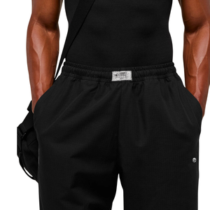 Pantalon de sport noir coupe droite oversize pour homme, style streetwear, taille élastique, idéal pour l'entraînement - Product Image 4