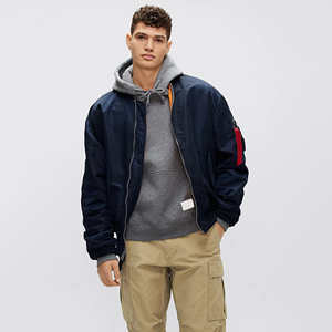 Blouson Bomber Homme en Polyester Satiné Noir Écologique Teint Uni, Fermeture Éclair, Col Montant et Poignets, Vêtement Décontracté d'Extérieur - Product Image 6