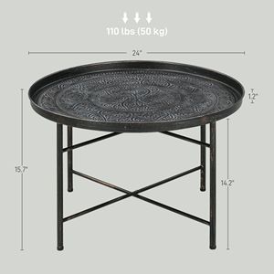 Tavolo da Caffè Rotondo Durevole da 24 Pollici con Piano Effetto Martellato e Struttura in Metallo per Soggiorno o Camera da Letto, Colore Peltro - per Hotel - Product Image 3