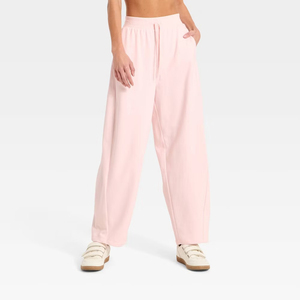 <b>Blush</b> Pink High Rise Barrel Wide Leg Sweatpants Women Tonal Drawstring Side Pocket Smooth Soft Pants - Product Image 2