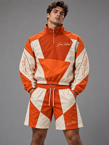 Conjunto Deportivo Sam Tactical para Hombre, Color Naranja y Blanco, Chaqueta con Cierre de Media Cremallera y Pantalones Cortos, Secado Rápido, Ropa Deportiva de Verano, Precio al por Mayor - Product Image 1