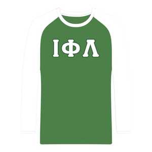 Chemise à manches longues raglan vert émeraude Iota Phi Lambda Sorority, manches blanches, vêtements à lettres grecques, haut décontracté pour femme, qualité supérieure - Product Image 1