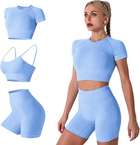 Ensemble de yoga pour femmes : short taille haute, pantalon d'exercice, soutien-gorge de sport, 2 pièces, longueur genou, boutonné, été, polyester/coton - Product Image 4