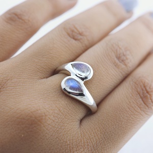 Natural Rainbow Moonstone Pear Shape Two Stone Hug <b>Ring</b> 925 Sterling Silver Handmade Fine Jewelry for Women Wholesale Manufactur - Product Image 3
