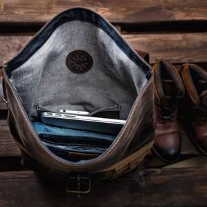 Custom Logo Leather <b>Roll</b> Top <b>Backpack</b> Vintage Style Multi Functional Laptop Bag For Bulk Purchase LTBP-0255 - Product Image 6