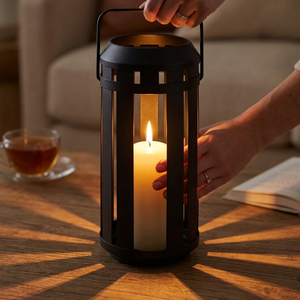 Elegante Lámpara de Metal Negro Mate con Listones, Recortes Minimalistas y Asa de Alambre, Perfecta para un Estilo Moderno en Interiores y Exteriores - Product Image 5