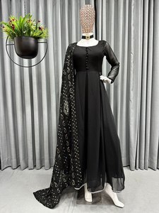 PinkCityBlocks Readymade Indian Long Gown Dupatta Set Full Stitching Faux Georgette Thread Sequin Work Diwali Party Wear Outfit - Product Image 4