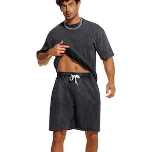 Vintage Acid Wash Men T Shirt Shorts Set Heavyweight Cotton Streetwear OEM Private Label Manufacturer - Product Image 6