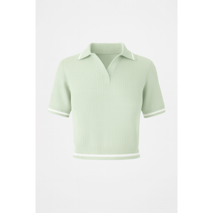 Polo de Punto Acanalado de Manga Corta Clásico para Mujer con Ribete en Contraste, Top Elegante Casual para Oficina y Uso Diario, Venta al Por Mayor - Product Image 1