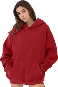 Sweat-shirt à capuche oversize en molleton uni à manches longues unisexe pour l'automne, avec poche rouge, style décontracté, tricoté - Product Image 3