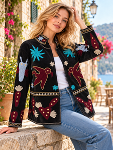 Indian Suzani <b>Velvet</b> Embroidered Jacket, Handmade Black color Women's Winter Boho Coat comfort fit jackets garments - Product Image 1