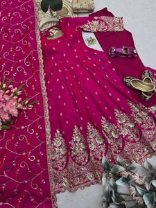 Anarkali Modest Wedding Dress with Embroidery and Sequence Work Includes Gown <b>Pant</b> Dupatta - Product Image 1