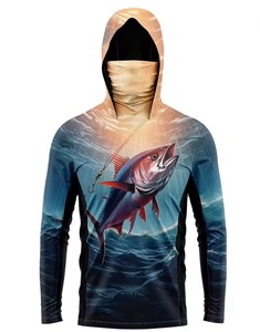 เสื้อฮู้ดตกปลาแขนยาวสำหรับผู้ชาย พิมพ์ลายปลาทูน่าด้วยเทคนิค Sublimation ป้องกันรังสียูวี UPF 50 สำหรับกิจกรรมกลางแจ้ง - Product Image 1
