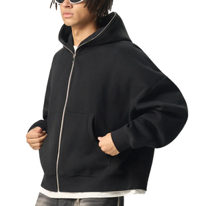เสื้อฮู้ดดี้คุณภาพสูงแบบขายส่ง OEM สำหรับผู้ชายและผู้หญิง ซิปยาวคลุมหน้า แบบเรียบง่าย สไตล์ลำลอง พร้อมสกรีนโลโก้ - Product Image 5