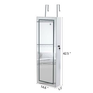 Armadietto a Specchio da Parete Bianco a 4 Ripiani per Gioielli, Specchio Intero con Luce LED a 3 Colori, Design in Legno - Product Image 6