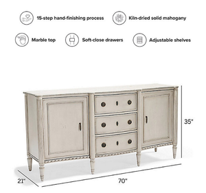 Buffet classique minimaliste en bois de mahogany massif fait main avec dessus en marbre et tiroirs pour chambre et salon - Product Image 4