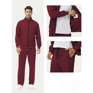 ชุดวอร์มลำลองสีแดงเลือดหมูสำหรับผู้ชาย ชุดเซ็ตออกแบบเองได้ สีพื้น ซิปยาวเต็มตัว ไซส์ใหญ่ ระบายอากาศได้ดี เป็นมิตรกับสิ่งแวดล้อม - Product Image 2