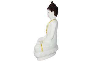 Ceramic Buddha <b>Statue</b> White With Gold Trim Handmade Figurine For Tabletop Feng Shui Decor Living Room Display - Product Image 3