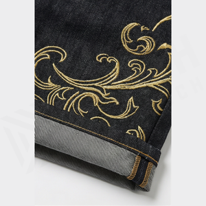 Straight-Leg Dark Wash <b>Denim</b> Jeans Men High Waist Regular Fit Cotton Embroidery Streetwear Autumn Style Pants - Product Image 6