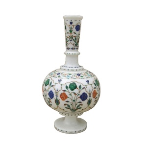 Jarrón de Flores de Mármol Hecho a Mano con Incrustaciones, Maceta Decorativa de Lujo para el Hogar, Regalo, Estilo Taj, Jarrón de Piedra de la India - Product Image 1