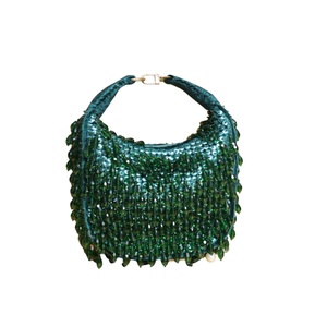 Elegant Handcrafted Green Beaded Statement Bag <b>Sequined</b> Decoration Open Closure Waterproof Price From India - Product Image 1