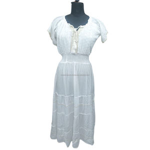 Calidad superior a granel al por mayor largo blanco sin mangas Maxi vestido blanco impreso playa vestidos bohemios DE LA India - Product Image 6