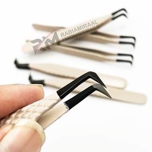 Pinzas para Pestañas RMI con Agarre de Diamante, Pinzas para Pestañas de Acero Inoxidable con Punta de Fibra Profesional para Extensiones de Pestañas, Color Beige - Product Image 3