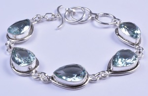925 <b>Silver</b> <b>Bracelet</b>, Aquamarine, Green Amethyst Quartz Gemstone Jewelry, Fashion Jewelry - Product Image 1