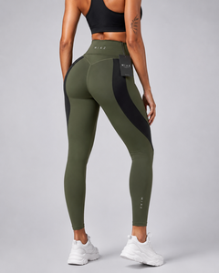 MIAZ Yoga Set Mid Waist Leggings Contrast Stitch Full Length <b>Racerback</b> Sports <b>Bra</b> Seamless Spandex/Nylon Breathable 2 Piece - Product Image 2