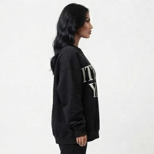 Sweat-shirt oversize à col rond pour femme, imprimé lettres noires, en coton, manches longues, décontracté, pour l'hiver, coupe classique - Product Image 4