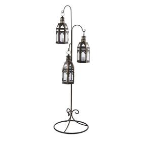 Farol de Metal Negro con Soporte para Exteriores, Patio, Balcón, Mesa, Decorativo, Porta Lámparas de Ambiente - Product Image 1
