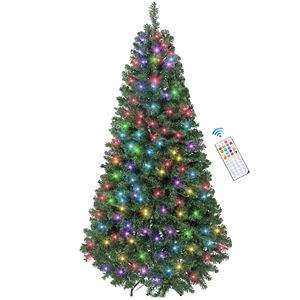 6ft Prelit RGB Dynamic <b>LED</b> Christmas <b>Tree</b> with Remote Control Daily Timer Hinged Design Easy Assembly Christmas Decorations - Product Image 1