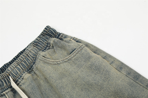 Pantalones cortos tipo bermuda de lona de algodón negros para hombre con correa cruzada y cintura con cordón, estilo casual - Product Image 3