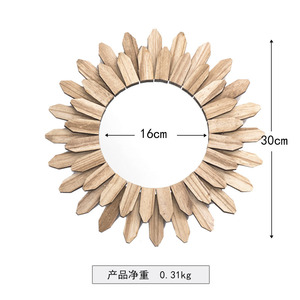 Espejo Redondo de Pared para Interiores con Diseño de Rayos de Sol en Madera, Decoración Rústica Hecha a Mano para Acción de Gracias - Product Image 6