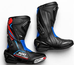 Botas de moto para todas las estaciones, negras, azules, rojas, de cuero genuino, con cierre de cremallera, puntera cerrada, suela de goma y entresuela de EVA. - Product Image 1