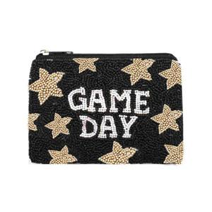Monedero de mujer Ziyan Handicraft negro con cuentas, estrella dorada, letras GAME Day, cremallera, hecho a mano, cartera de moda con correa de cadena - Product Image 1