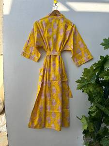 ชุดคลุมกิโมโนผ้าฝ้ายอินเดียลายพิมพ์นก ชุดลำลองสไตล์โบฮีเมียน - Product Image 5