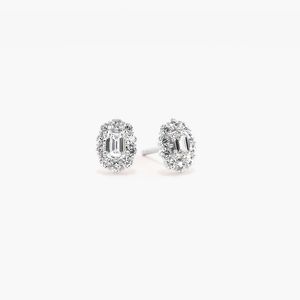 Boucles d'oreilles clous en or massif 14 carats plaqué rhodium, serties de diamants de laboratoire taille émeraude Virelle, certifiées IGI, bijoux de luxe pour fiançailles - Product Image 1