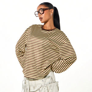 Camiseta a rayas de algodón 100% para mujer, blusa ligera de manga larga, camiseta informal a rayas sencilla y sexy que combina con todo - Product Image 1