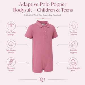 Combinaison Polo Rose Taupe |   Vêtements sensoriels spéciaux pour enfants, vêtements inclusifs, coton extensible, fermeture éclair, doux, adaptatifs, unisexe, tous les âges - Product Image 5