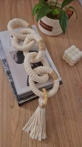 Décoration murale amovible en bois fait main de luxe avec perles et pompons, art décoratif moderne en perles naturelles, accessoires de décoration intérieure, Ramadan - Product Image 5