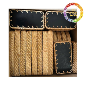 Plateau artisanal en osier avec surface en mosaïque de nacre pour un service élégant et une utilisation hôtelière - Product Image 4