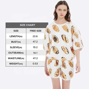Women <b>Sequin</b> Two Piece Set White Gold Dot Print Loose Fit Casual O Neck <b>Top</b> Shorts Spring Summer Knitted Polyester - Product Image 6