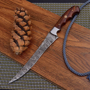 Top Trending Hand-Forged Damascus Steel Fillet Fishing <b>Knife</b> 8" Blade Ambidextrous Design Extra <b>Sharp</b> Silver Spacer Rosewood - Product Image 2