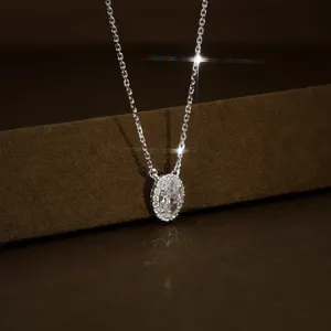 1.25CT Oval Moissanite Halo <b>Pendant</b> 14K White <b>Gold</b> <b>Gold</b> Plated with 18 Inch Chain Luxury Necklace - Product Image 2