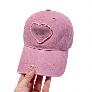 Gorra de Béisbol con Aplique de Corazón Rosa, 6 Paneles, Ajustable, de Algodón Lavado, Estilo Vintage Unisex, Gorra Casual para Adultos - Product Image 5