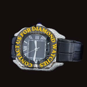 Montre en acier inoxydable avec quartz moissanite de qualité supérieure, boîtier carré argenté, analogique, élégante, cadeau de mariage pour homme - Product Image 1